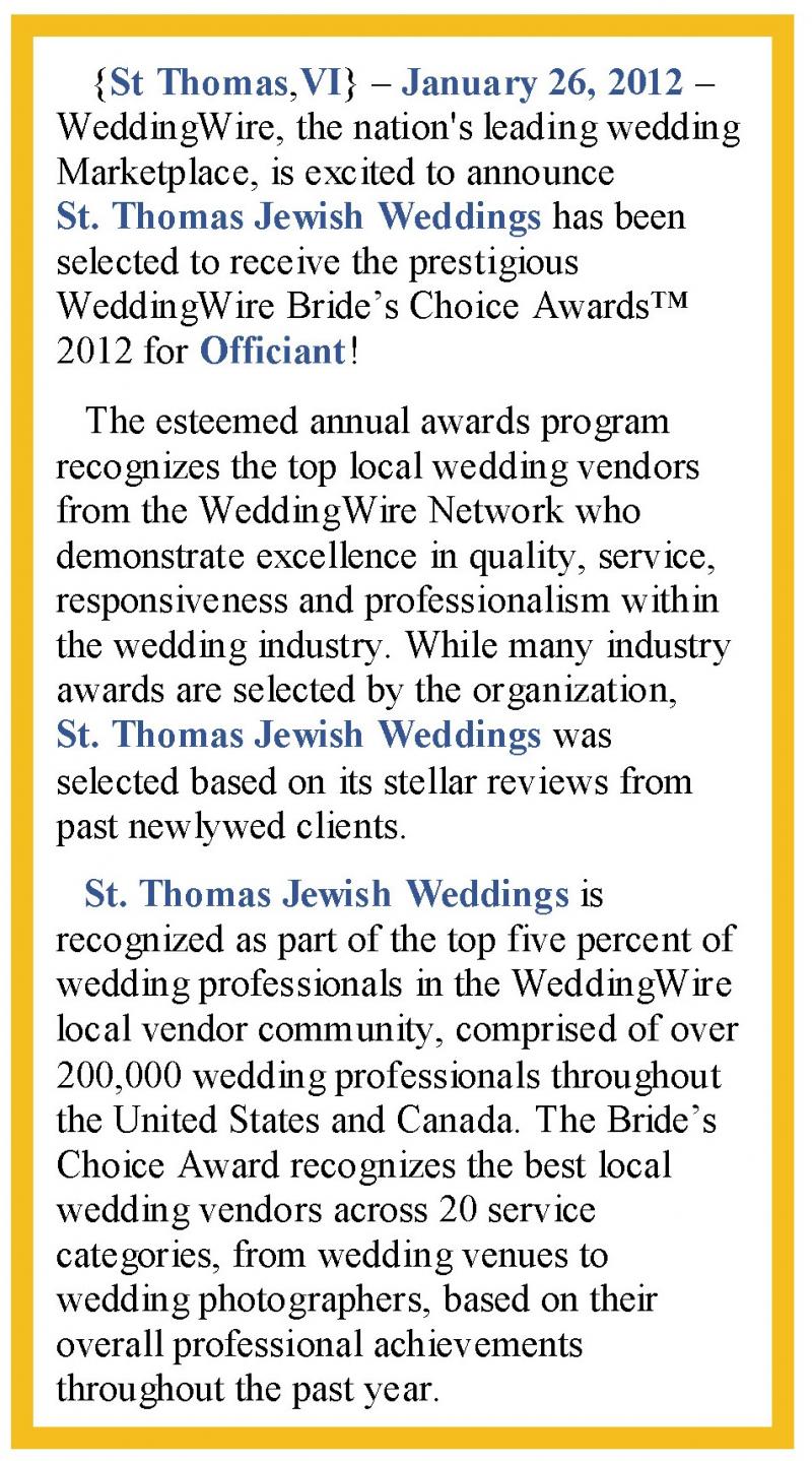 2012 Wedding Wire Bride's Choice Award-Press Release